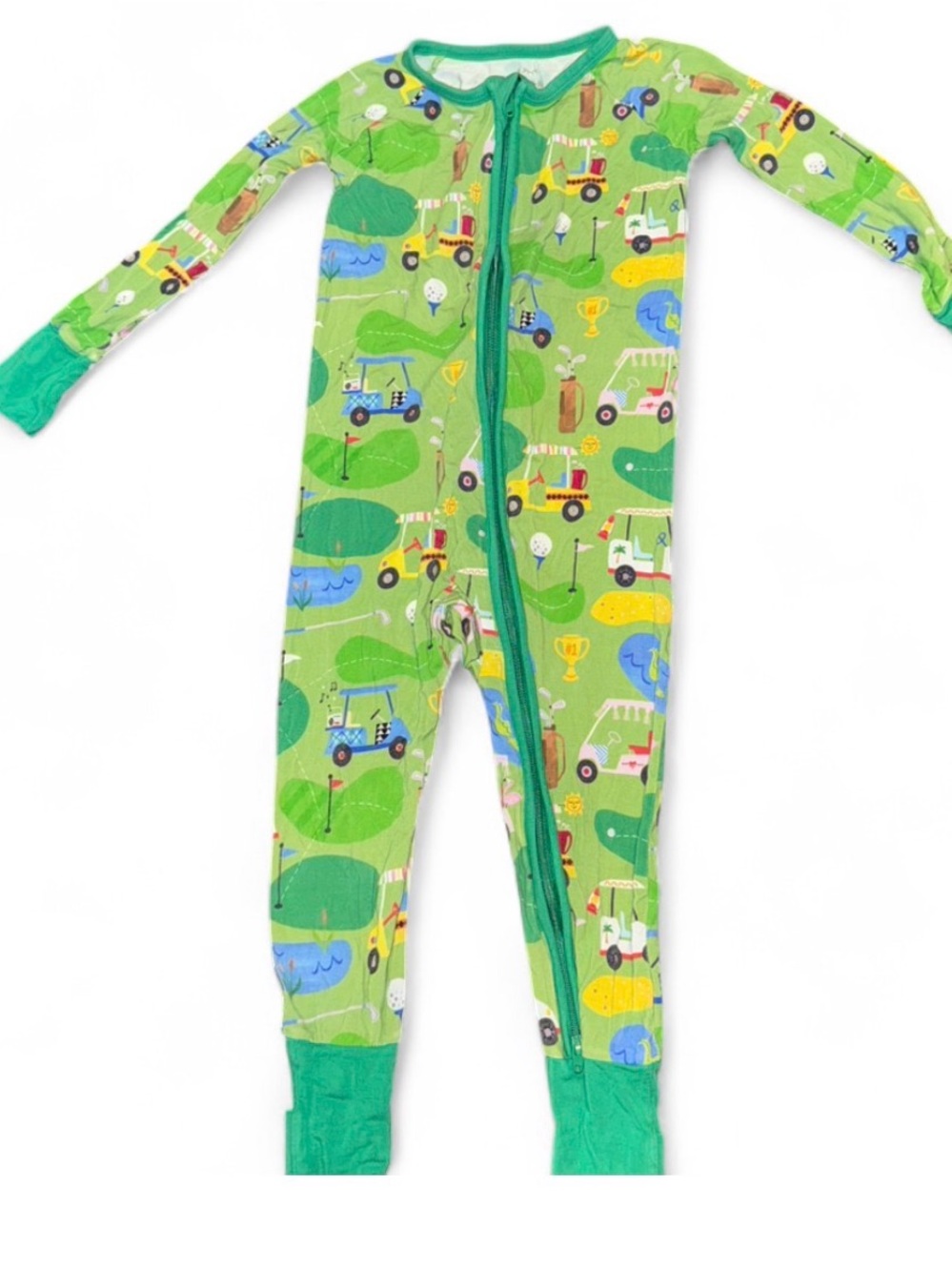 Little Sleepies Green Golf & Vehicle Print Footie